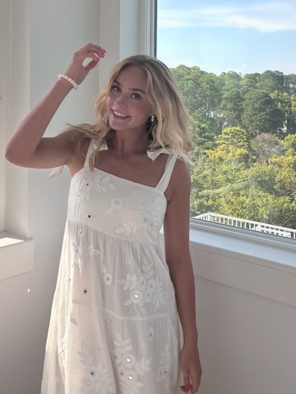Roller Rabbit White Embroidered Tie-Shoulder Sundress